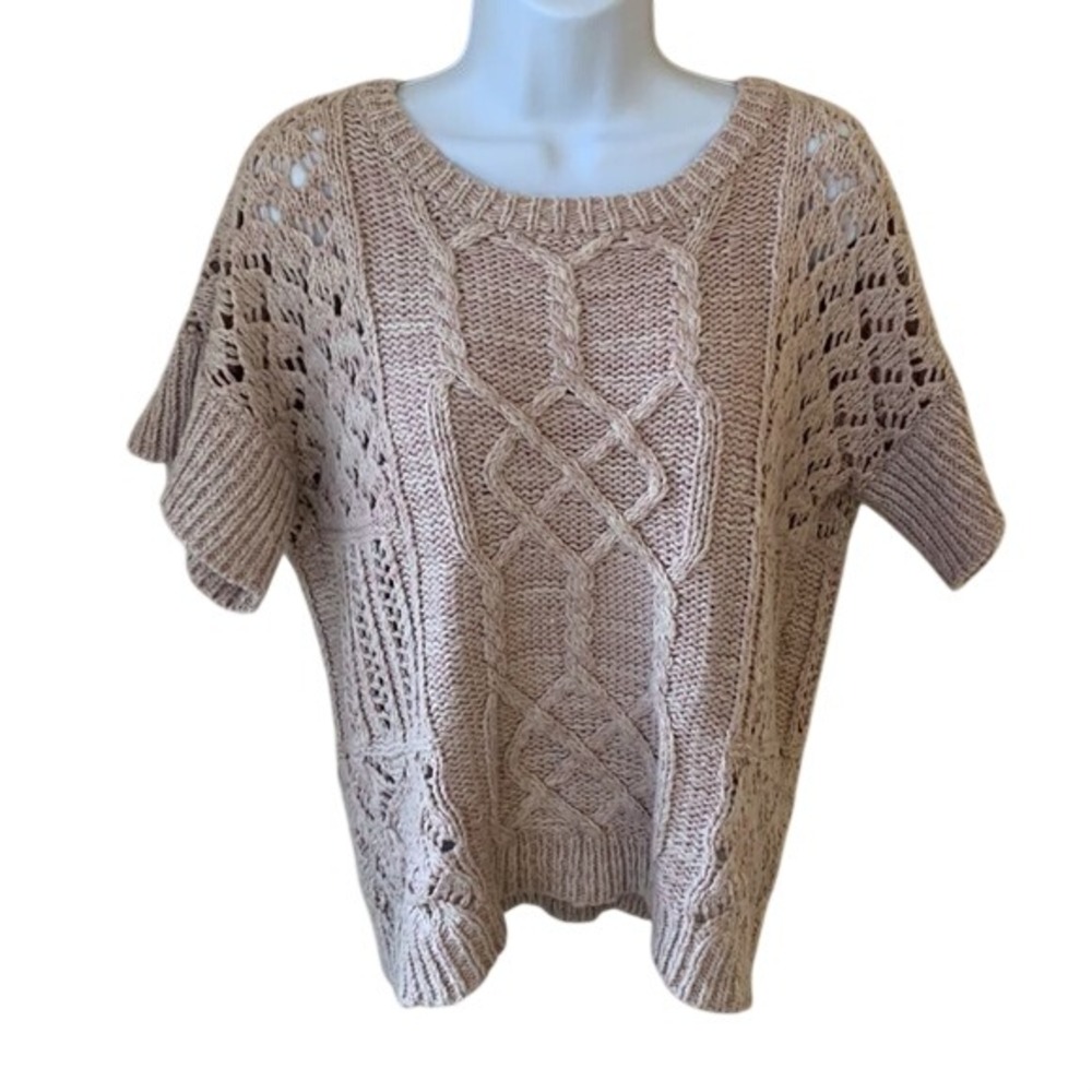 PRANA Pink crocheted chunky Cableknit Sweater Small‎ cottagecore coquette beachy